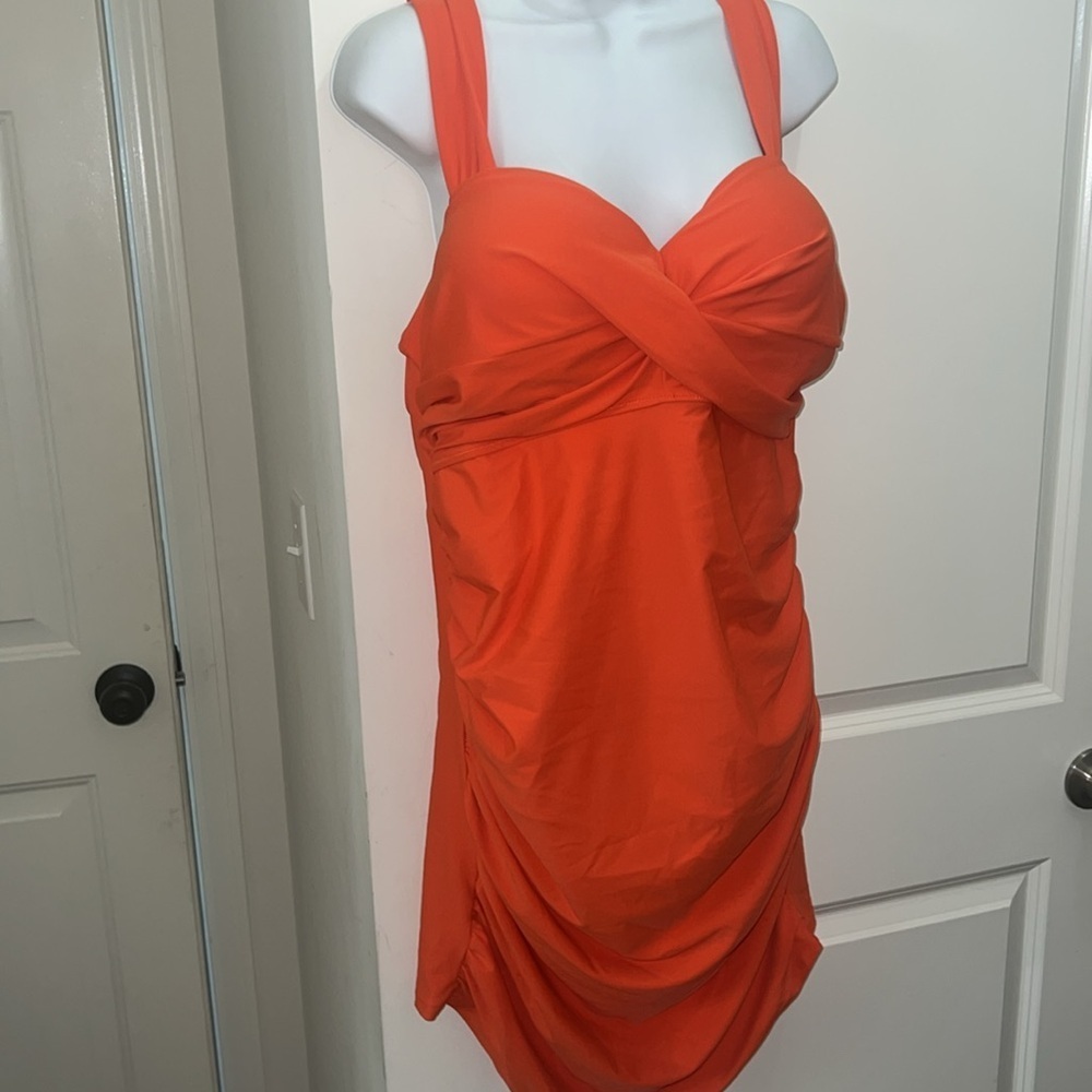 Cocopear Elegant Crossover One Piece Skirted Swimsuit Size 4xl Orange Color